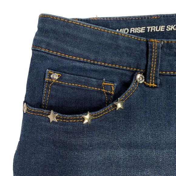 Peter Nygard Jeans Patched Boho Blue Stars Skinny Star Studs Womens Medium - Picture 7 of 12